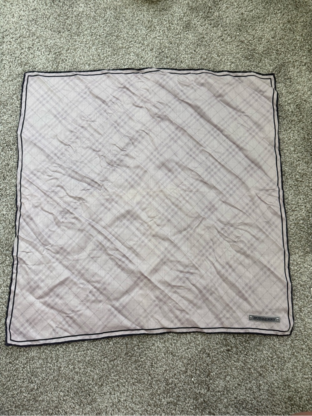 Burberry Nova Check Cotton Scarf / Bandana | Light Lavender Lilac | 18” x 19”
